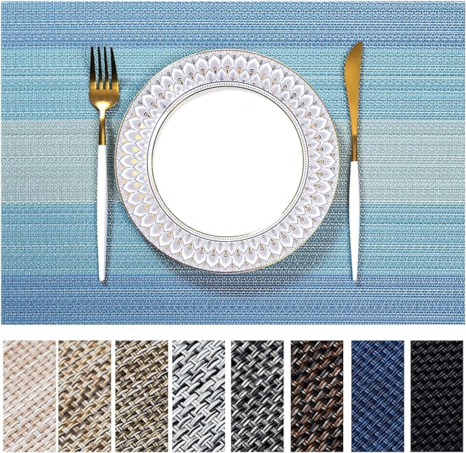 LEXMORE Placemats Set of 8 Vinyl/Plastic Woven Place Mats for Kitchen Table Indoor/Outdoor Washable Placemat Wipeable Dining Table Mats(Ocean Geode)