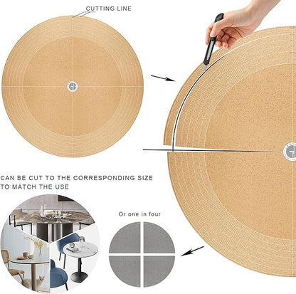 CENNBIE 42 Inches Round Table Pad- Cork & Leather Table Mat - Suitable as Side Dining Coffee Table Cover - Can Be Cut to Fit (30"-42", Blue)