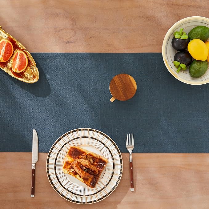 Rustic Cotton Linen Table Runner, 13x36 Inches Navy | Farmhouse Style Linen - Image 5