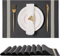 Leetaltree Luxury Black Placemats with Gold Stripes Placemats Set of 4 - Waterproof Washable for Wedding, Anniversary, Daily Use - Sparkling Table Decor - Hand-Cut