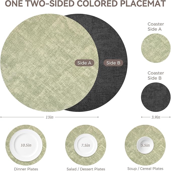 NCUE 13" Faux Leather Round Placemats Set of 6, Reversible Dual-Color | - Image 4