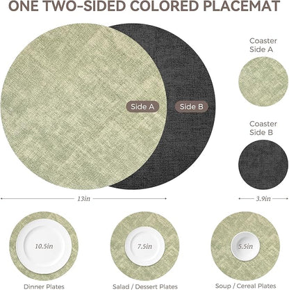 NCUE 13" Faux Leather Round Placemats Set of 6, Reversible Dual-Color | - Image 4