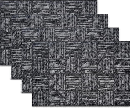 Placemats Set of 4 Plastic Vinyl Place Mats No-Slip Wipeable Table Mats Daily Use Patio Kitchen Decoration (18"x12", Black)