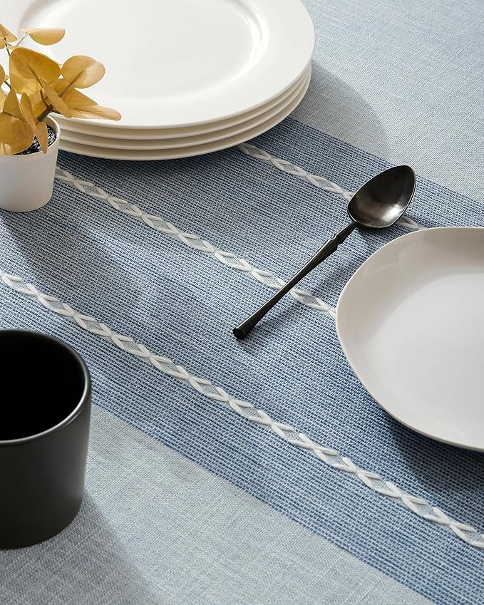 ZeeMart Contrast Linen Table Cloth Square Table Cloths 60x60 Inch Blue, Farmhouse Style Heavy Weight Blue Tablecloth, Water Resistant Burlap Tablecloths