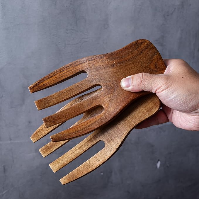Wood Salad Hands for Tossing and Serving Salads, Wooden Salad Tongs for Salad - Image 2