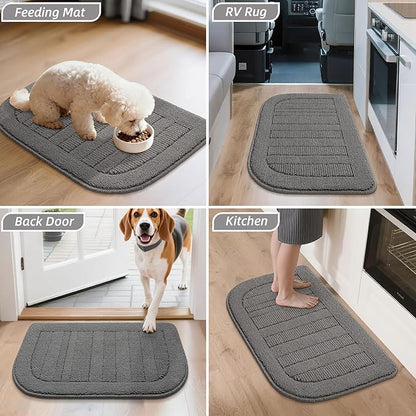 BEQHAUSE 30x18 Inch Kitchen Rug Mat Durable Kitchen Rugs Non-Slip Washable Absorbent Kitchen Mats for Floor Dirt-Resistant Semicircular Kitchen Mat (Grey)