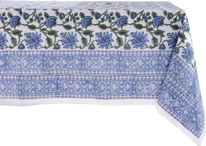 ATOSII Taj 100% Cotton Fall Autumn Tablecloth, Hand Block Print Floral Rectangle Table Cloth Linen for Dining Buffet Parties Weddings Outdoors Christmas Thanksgiving Decor 60 X 90 Inches, 6 Seater