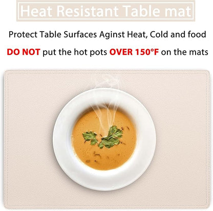 Set of 4 Faux Leather Placemats, PU Table Mats, Waterproof, Stain Resistant, Heat Resistant, Non-Slip Easy to Clean for Kitchen Dining Table,Conference Table C Beige Rectangle