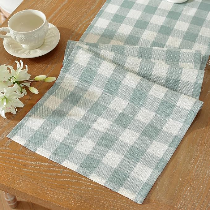 Laolitou Spring Blue Checkered Table Runner, Cotton Linen Gingham Easter Table - Image 5
