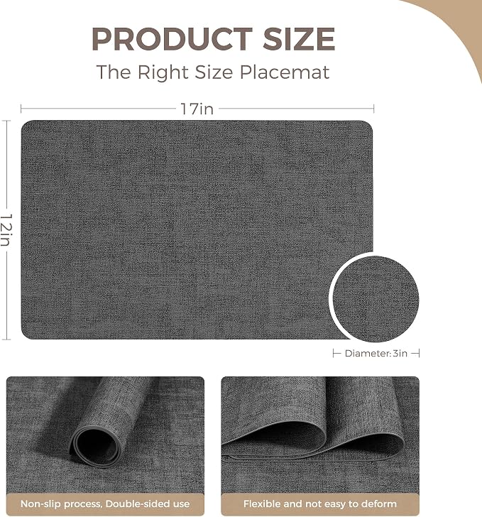 NCUE Vinyl Placemats Set of 6, Heat Resistant, Nonslip Faux Leather Waterproof - Image 4