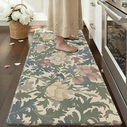 Color&Geometry Floral Kitchen Mat 24"x59", Anti Fatigue Mats for Kitchen Floor, Kitchen Rugs Non Slip, Waterproof & Oil Proof Kitchen Runner for Standing Desk Office, Sink - Floral Beige
