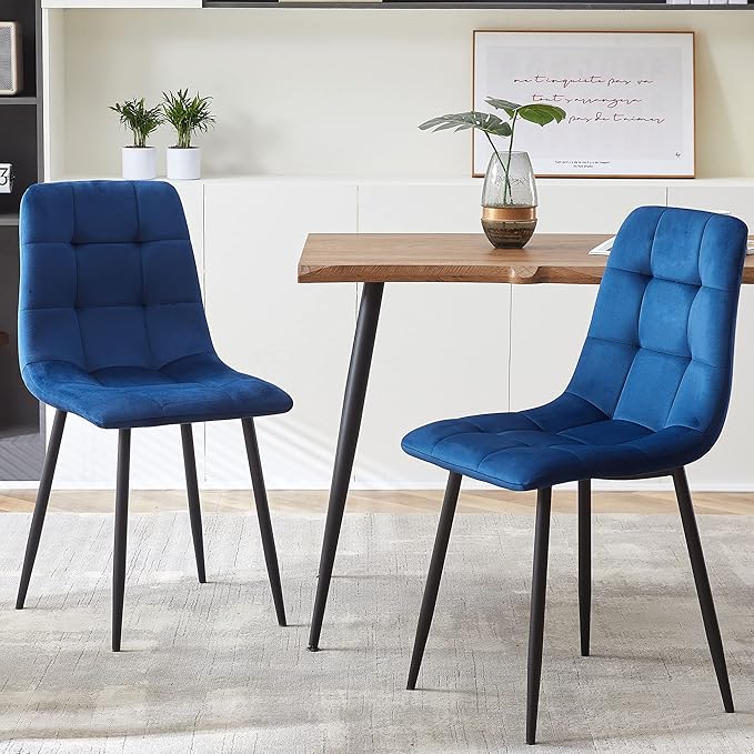 Rectangular Dining Table Set with Upholstered Chairs - Modern Kitchen Table and Chairs Set of 4 for Small Spaces - Blue