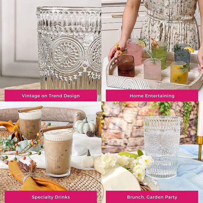 Kate Aspen Vintage Textured Clear Striped Drinking Glasses Set of 6, Ribbed - Image 6
