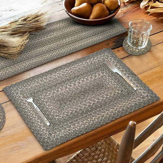 Homespice Grey Cloud Jute Woven Placemats, Warm Farmhouse Decor, Set of 4, Grey 13x19 Rectangle Table Mats - Vibrant Colors, Durable, Easy to Clean and Protects Furniture
