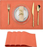 SLKQG Orange Linen Fabric Placemats Set of 4 - Heat Resistant & Machine Washable Table Mats for Holiday Dining, Double-Layered Placemats for Family Gatherings (4, Orange)