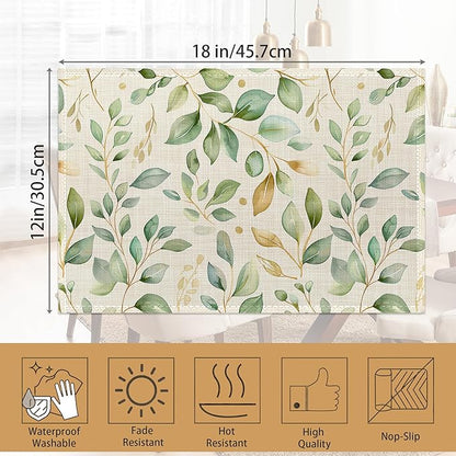 Placemats12x18 Inch,Eucalyptus Leaves Placemats,Sage Green Leaf Kitchen Dining Coffee Table Mats Set of 6 for Home Indoor Outdoor Party