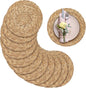 Aneco 12 Pack 13.8-Inch Round Woven Placemats Natural Hand-Woven Boho Rattan Wicker Bulrush Placemat Farmhouse Rustic Braided Table Mats for Dining & Kitchen Decor