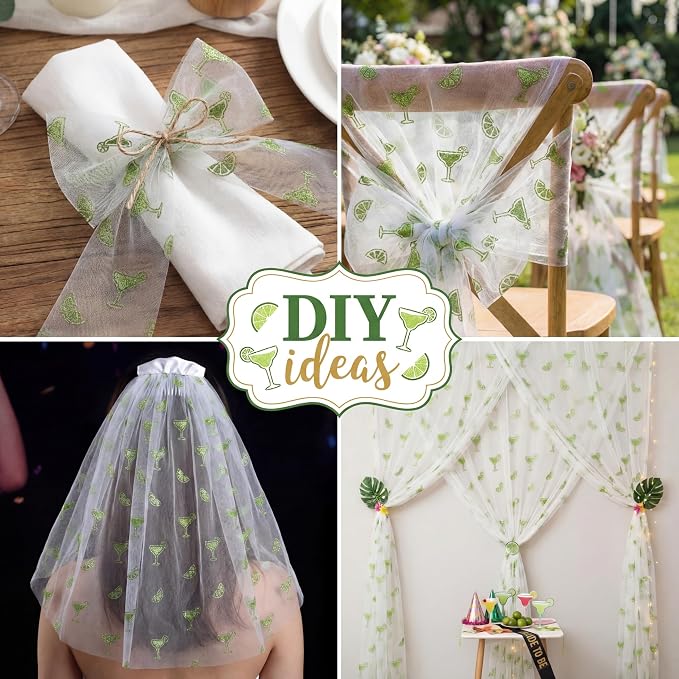 4 Pcs Margarita Table Runners 29 x 70 Inch Glitter Green Margarita Tulle Lace - Image 5