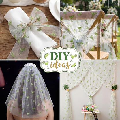 4 Pcs Margarita Table Runners 29 x 70 Inch Glitter Green Margarita Tulle Lace - Image 5