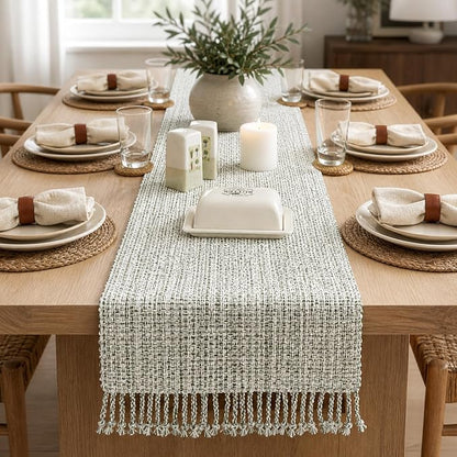 Cotton Table Runner, 13x72 Inch, Home Decor | Textured Woven Fabric, Washable by ChardinHome