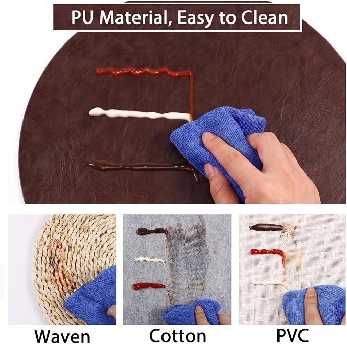 Embossed PU Leather Placemats, Waterproof Coffee Coasters, Kitchen Table Mats - Image 3