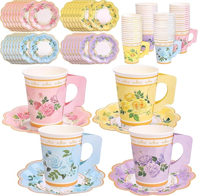 Kochorie 120 Pcs Floral Paper Tea Cups and Saucers 9 Oz Disposable Teacups Bulk by Kochorie