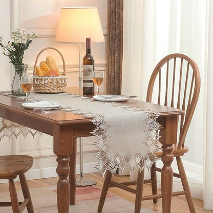 Natural Linen Table Runner 36 inches Beige Lace Coffee Table Runners | French - Image 8