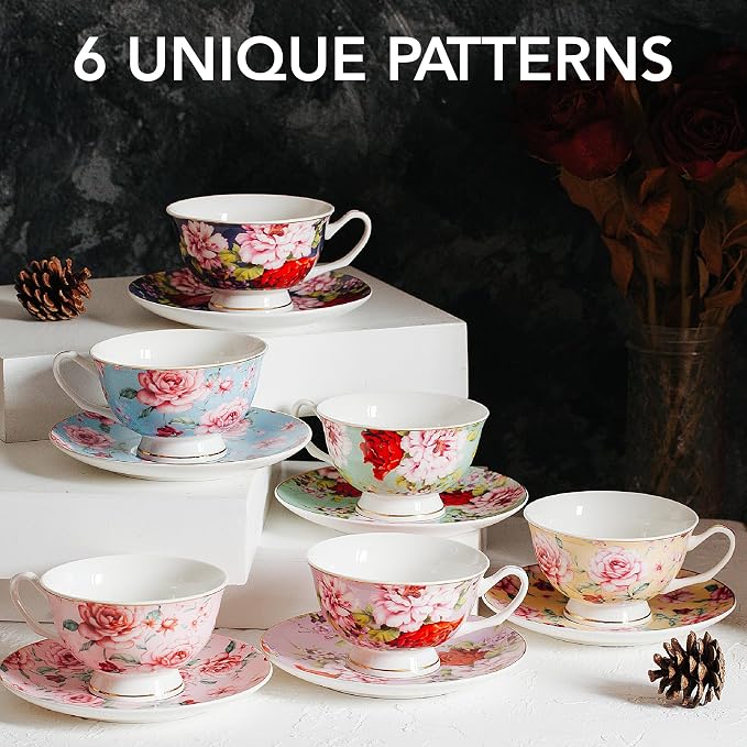 BTaT- Floral Tea Cups and Saucers, 8 oz - Image 2