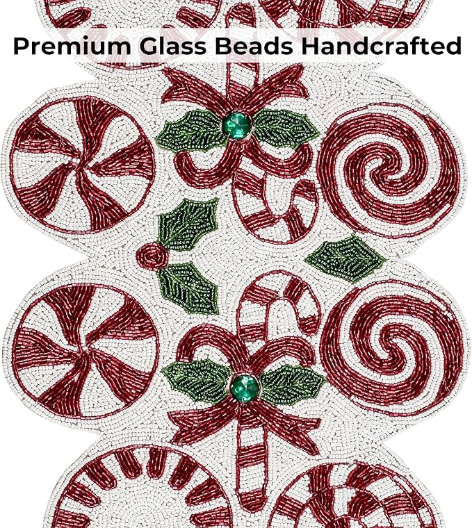 Christmas Beaded Table Runner, 13x36 | Handcrafted, 85% glass beads, polyester - Image 9