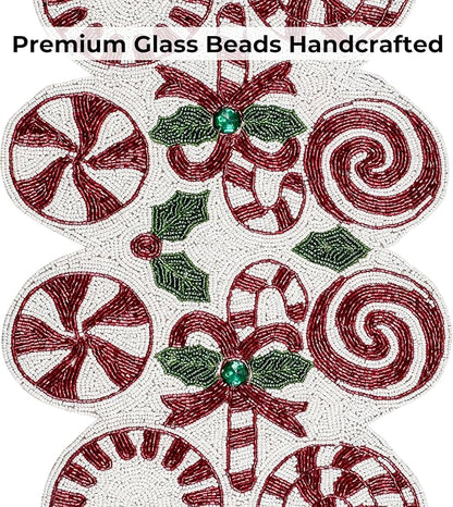 Christmas Beaded Table Runner, 13x36 | Handcrafted, 85% glass beads, polyester - Image 9