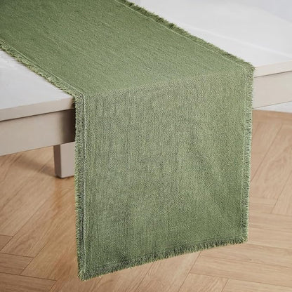 14 x 90 Inches Frayed Edge Table Runner, 270G Heavyweight Sand Washed Slub by KINGSTONE