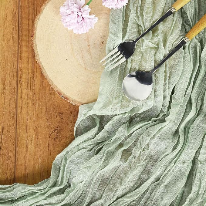 Efavormart 10ft Sage Green Cheesecloth Table Runner - Image 9