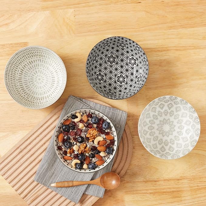 Signature Housewares Pad Print Set of 4 Assorted Bowls 6", PP Gray - Image 13