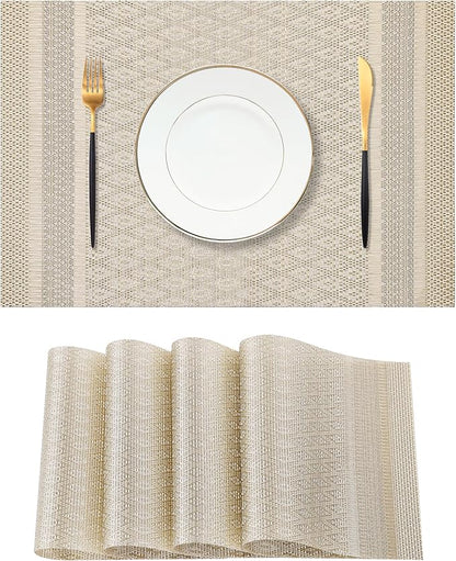 Leetaltree Stardust Yellow Placemats Set of 4 - Heat Resistant Non-Slip Place mats for Dining Table, Washable Durable PVC Vinyl Woven Table Mats（Stardust Yellow, 4）