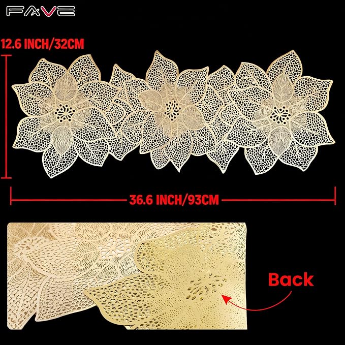 FAVE Gold Table Runner 36 Inches Flower Shaped Dining Table Runner | Waterproof - Image 2
