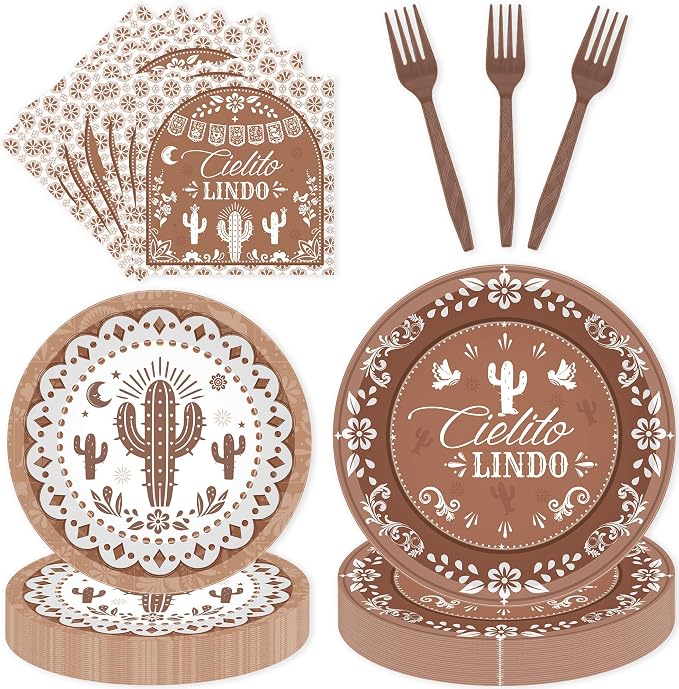 96 Pcs Cielito Lindo Party Decorations, Terracotta Tableware Set | Includes by EoBeCy