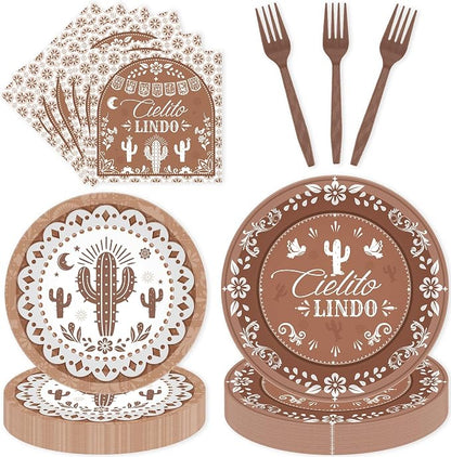 96 Pcs Cielito Lindo Party Decorations, Terracotta Tableware Set | Includes by EoBeCy