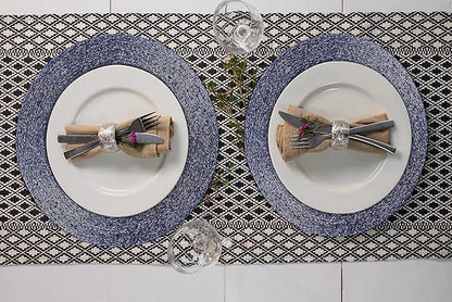 Lightnpro Farmhouse Beaded Placemats Set of 4 - Round Table Chargers - Decorative Handmade Beaded Placemats by Skilled Artisans - Elegant Table Décor for Dining & Special Occasions - 13 Inch Navy
