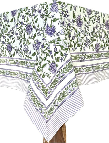 ATOSII Mahoka 100% Cotton Square Fall Tablecloth, Handblock Floral Linen Table Cloth for Kitchen Dining Table I Parties Wedding Christmas Thanksgiving I Fall Home Decor 60 X 60 Inches I 4 Seater