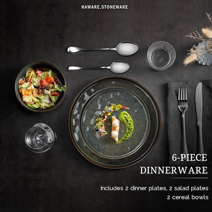 HaWare Dinnerware Sets, 6-Piece Plates and Bowls Set, Reactive Moss Green | - Image 3