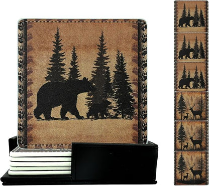 Marble Coasters Square Leather Drinks Coaster Set by Yopiiefa