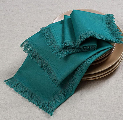 Bedding Craft Cotton Cloth Dinner Napkins Set of 12 – 18x18 Teal with Frayed Selvedge Edges – Machine Washable Reusable Fabric Napkins for Weddings, Baby Showers, Parties & Table Décor