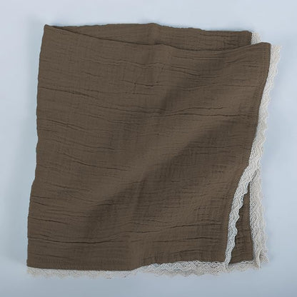 FINGERCRAFT Dinner Cloth Napkin Cotton Muslin Double Gauze 12 Pack with Classic Lace for Everyday Use, Wedding, Party, Christmas, Easter Napkins Cloth are Pre Shrunk and Good Absorbency Taupe