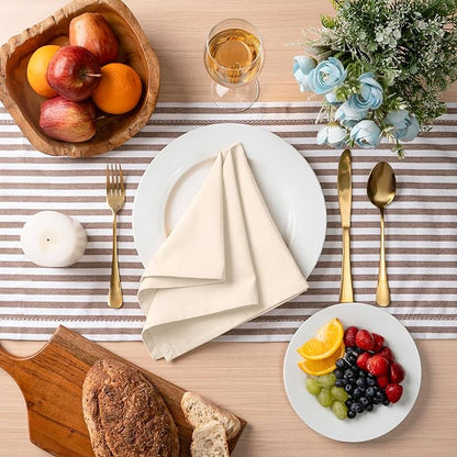 Blue Needles Solid Cloth Napkins Set of 6 Cream 100% Cotton Dinner Napkins 18x18 inches - Soft, Reusable, Absorbent & Washable Linen, Ideal for Christmas Events, Parties & Everyday Use