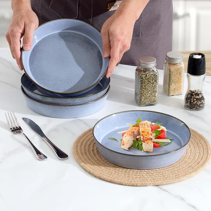 LIANYU Stoneware Pasta Bowls, 34oz Large Salad Plate Bowls Set of 4 | 8.7’’ - Image 7
