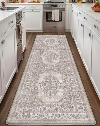 Color&Geometry Anti Fatigue Kitchen Mats for Floor 24x87, Vintage Decor, Easy Clean, Waterproof & Oil Proof, 0.4" Thick Cushioned, Non-Slip Kitchen Runner Rug for Sink, Laundry, Office, Khaki