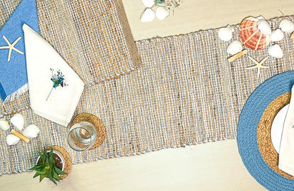 Natural Jute Table Runner, 13x90 Inch, Sky Blue-White | Vintage Boho Rustic - Image 7