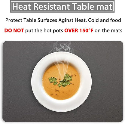 Wipeable Placemats Leather Table Mats Waterproof Heat-Resistant Easy to Clean for Dining Table Set Kitchen Table (2, Grey)