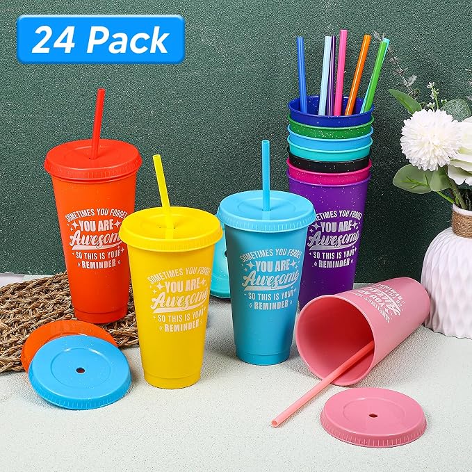 24 Pack Plastic Tumblers with Lids and Straws, Sometime You Forget You Are - Image 3