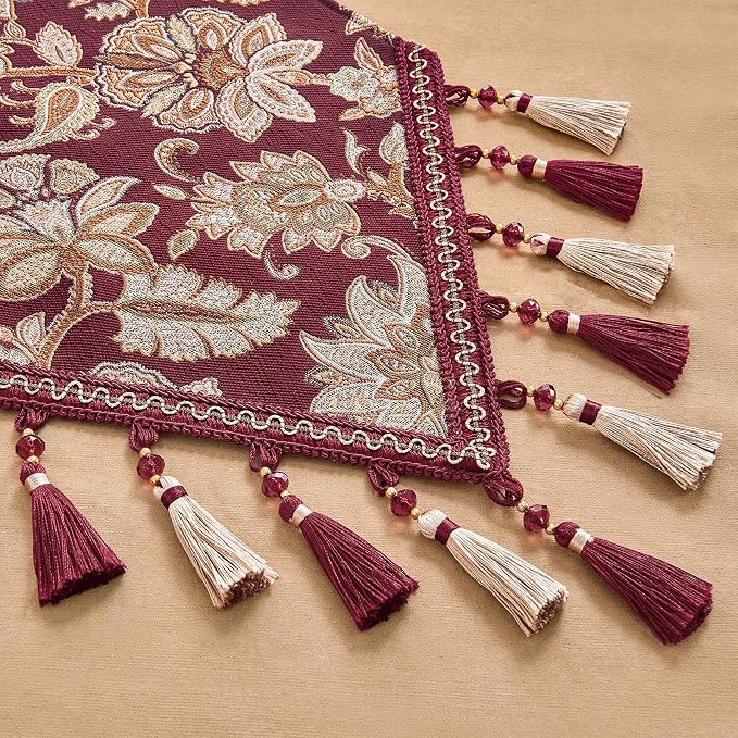 Loom and Mill Vintage Jacquard Damask Table Runner 13x90 inch, Burgundy | - Image 6